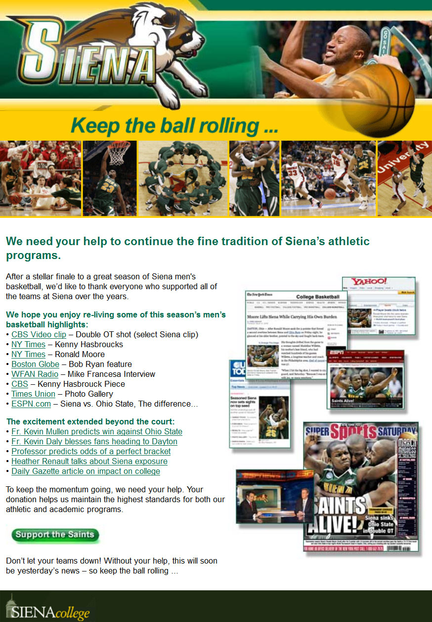 Siena College Athletic Email Campaign